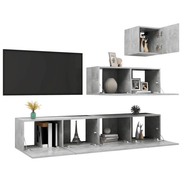 vidaXL Set di Mobili Porta TV 4 pz Grigio Cemento in Legno Multistrato