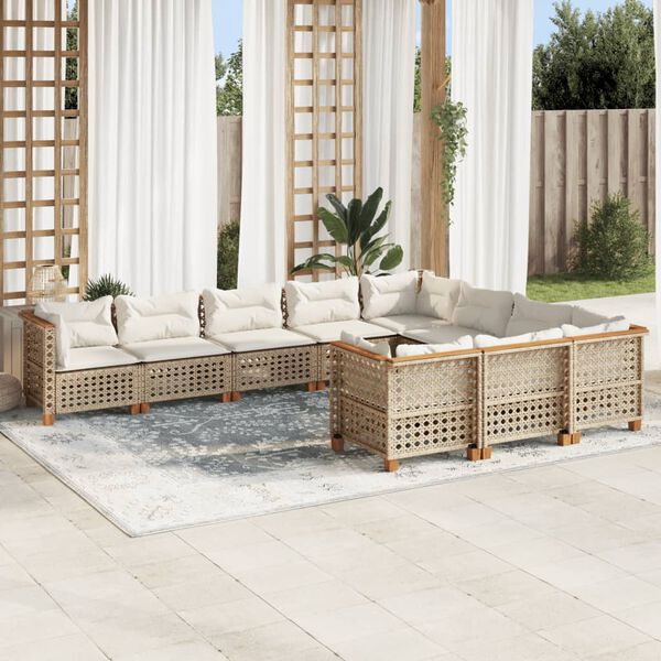 vidaXL Set Divano da Giardino 10 pz con Cuscini Beige in Polyrattan