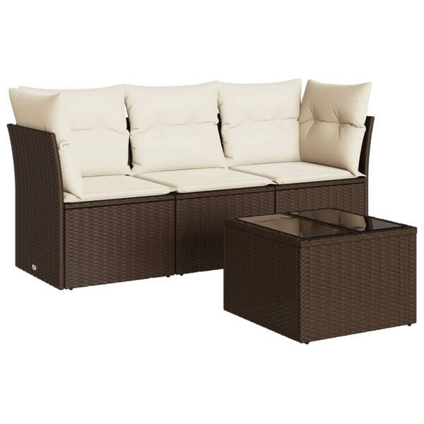 vidaXL Set Divano da Giardino 4 pz con Cuscini Marrone in Polyrattan