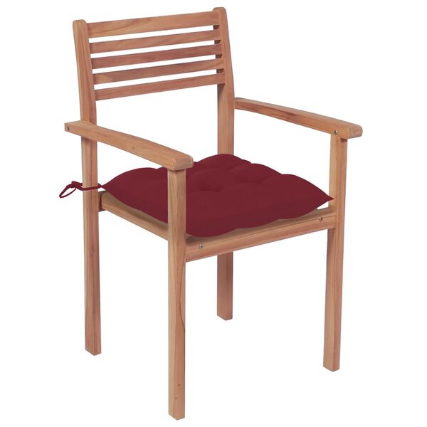 vidaXL Sedie da Giardino 2 pz con Cuscini Rosso Vino Massello di Teak