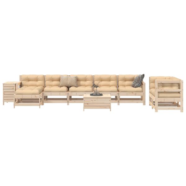 vidaXL Set Divani da Giardino 10 pz in Legno Massello di Pino