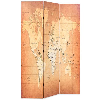 vidaXL Paravento Pieghevole 120x170 cm Stampa Mappa del Mondo Giallo