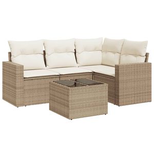 vidaXL Set Divano da Giardino 5 pz con Cuscini Beige in Polyrattan