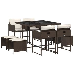 vidaXL Set da Pranzo da Giardino 9pz con Cuscini Marrone in Polyrattan
