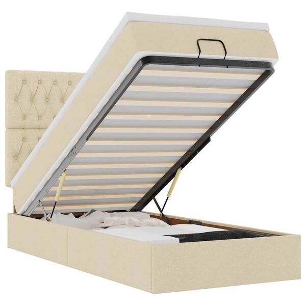 vidaXL Pouf Letto con Materasso e LED Crema 90x200 cm in Tessuto