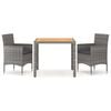 vidaXL Set da Pranzo Giardino 3 pz Polyrattan e Massello Acacia Grigio
