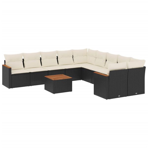 vidaXL Set Divani da Giardino 11 pz con Cuscini in Polyrattan Nero