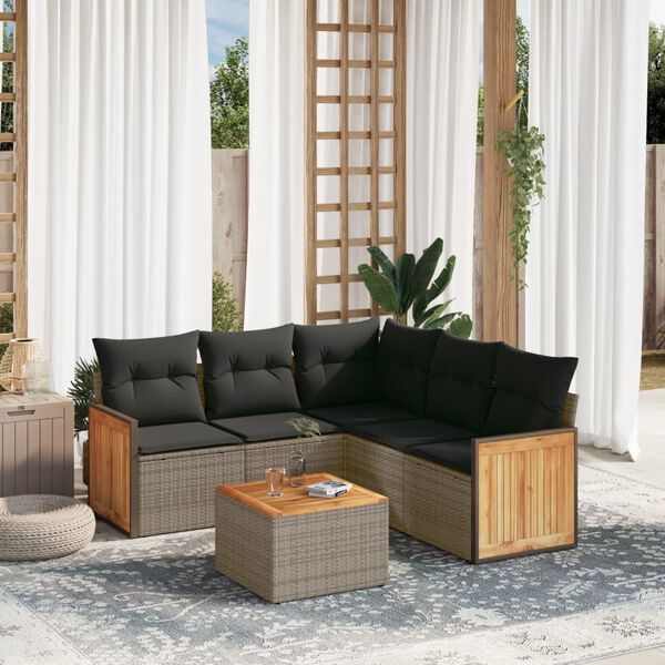 vidaXL Set Divano da Giardino 6 pz con Cuscini Grigio in Polyrattan