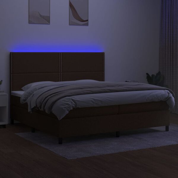 vidaXL Letto a Molle Materasso e LED Marronescuro 200x200cm in Tessuto