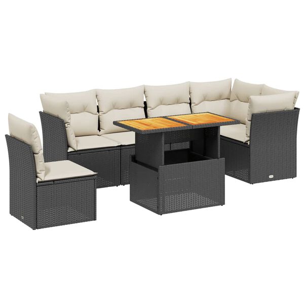 vidaXL Set Divani da Giardino con Cuscini 7pz Nero Polyrattan