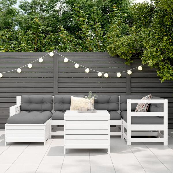 vidaXL Set Divani da Giardino 7 pz Bianco in Legno Massello di Pino