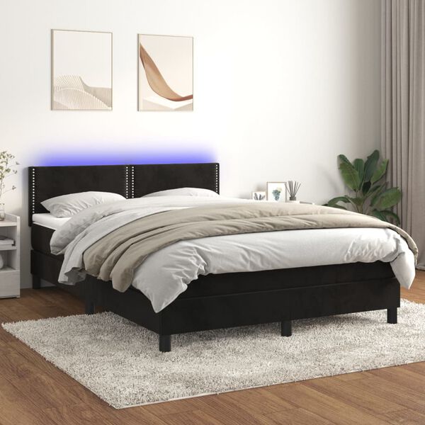 vidaXL Letto a Molle con Materasso e LED Nero 140x190 cm in Velluto