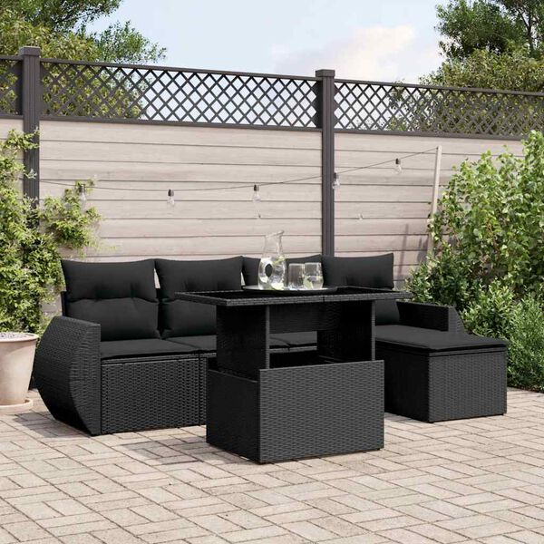 vidaXL Set Divano da Giardino 6 pz con Cuscini Nero in Polyrattan