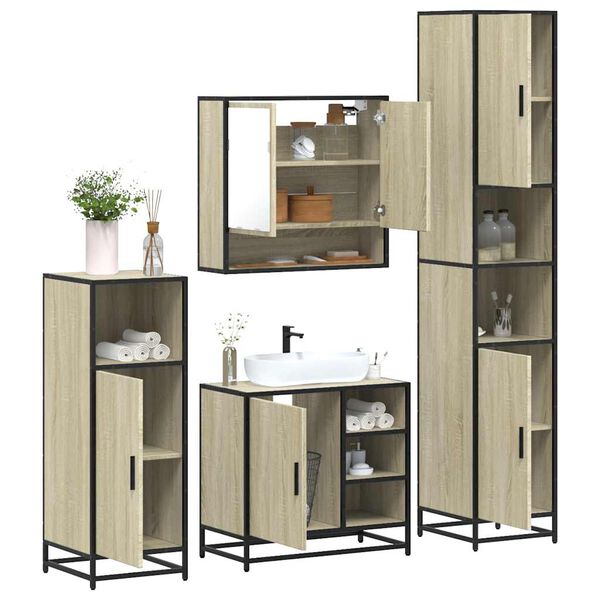 vidaXL Set Mobili da Bagno 4 pz Rovere Sonoma in Legno Multistrato