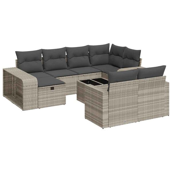vidaXL Set Divani da Giardino 11 pz con Cuscini in Polyrattan Grigio