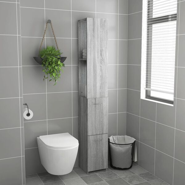 vidaXL Armadietto Bagno Grigio Sonoma 25x26,5x170 cm Legno Multistrato