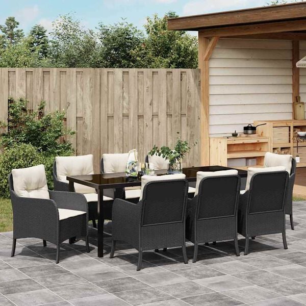vidaXL Set da Pranzo per Giardino con cuscino 9 pcs Nero polyrattan