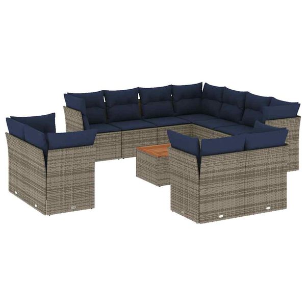 vidaXL Set Divani da Giardino 12 pz con Cuscini Grigio in Polyrattan