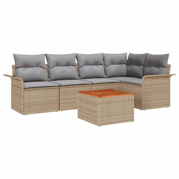 vidaXL Set Divano da Giardino con cuscino 6 pcs Beige polyrattan