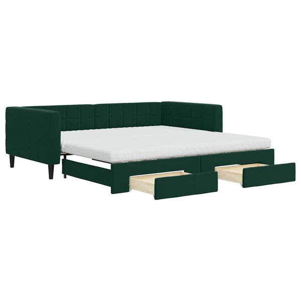 vidaXL Divano Letto Estraibile Cassetti Verde Scuro 100x200cm Velluto