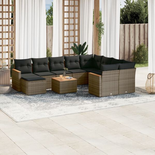 vidaXL Set Divani da Giardino 11 pz con Cuscini in Polyrattan Grigio
