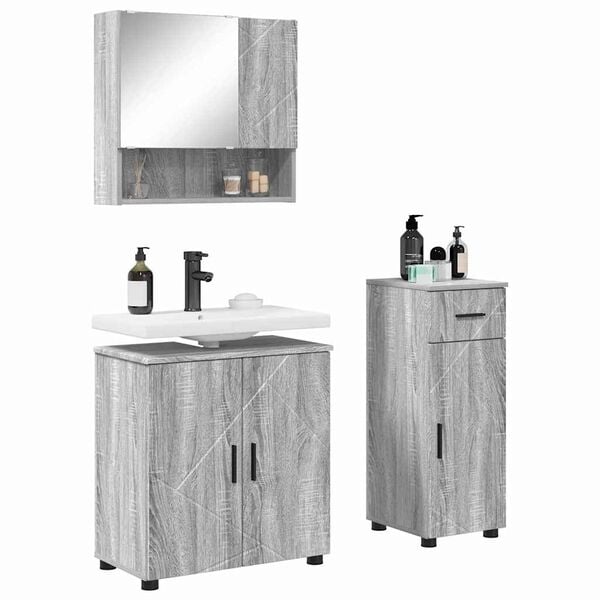 vidaXL Set di mobili per il bagno con cassetto 3 pcs Grigio Sonoma