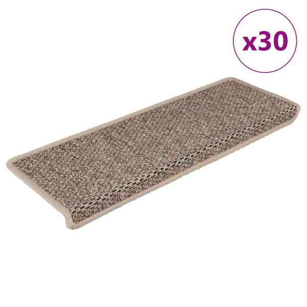 vidaXL Tappeti Adesivi Scale Aspetto Sisal 30 pz 65x21x4cm Beige Scuro