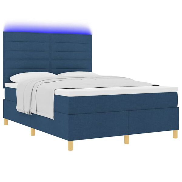 vidaXL Letto a Sorgente LED con materasso Blu 140 x 200 cm Tessuto