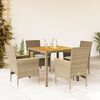 vidaXL Set Pranzo da Giardino 5 pz con Cuscini Beige Polyrattan Acacia