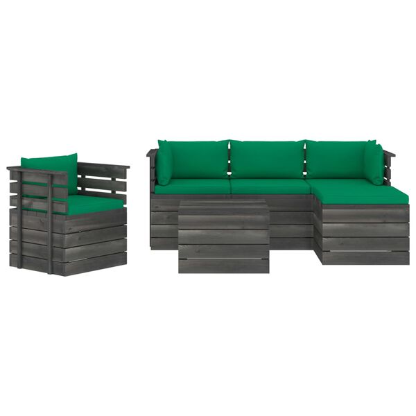 vidaXL Set Divani da Giardino su Pallet 6 pz con Cuscini Massello Pino