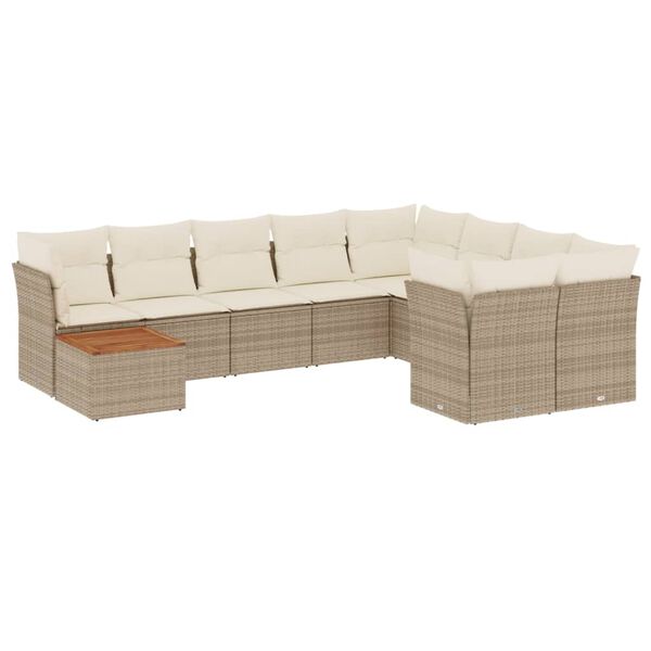vidaXL Set Divano da Giardino 10 pz con Cuscini Beige in Polyrattan