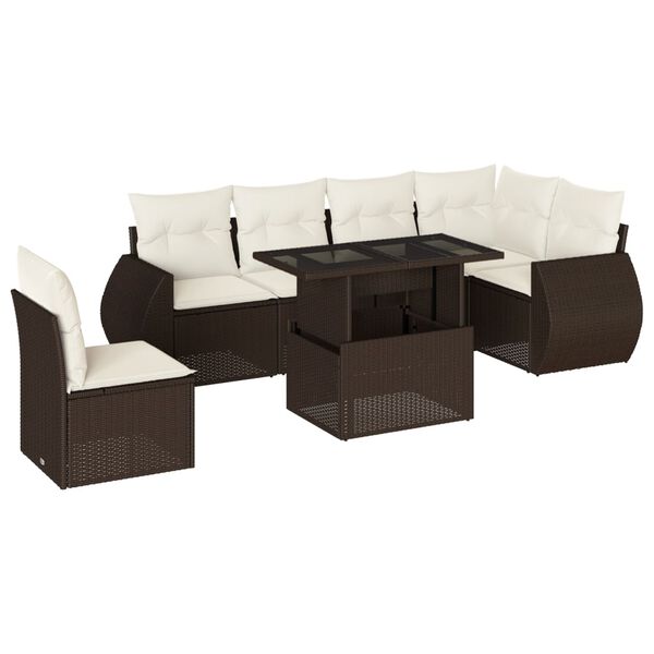 vidaXL Set Divani da Giardino 7 pz con Cuscini Marrone in Polyrattan