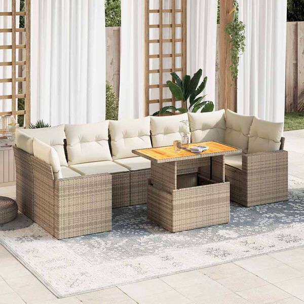 vidaXL Set Divano da Giardino 8 pz con Cuscini Beige in Polyrattan