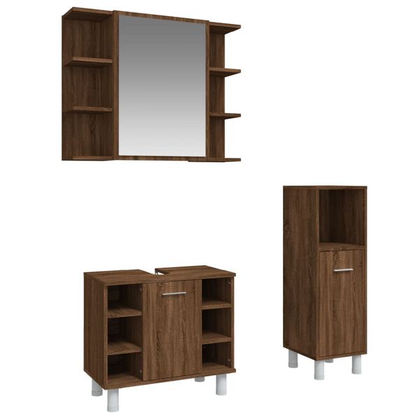 vidaXL Set Mobili da Bagno 3 pz Rovere Marrone in Legno Multistrato
