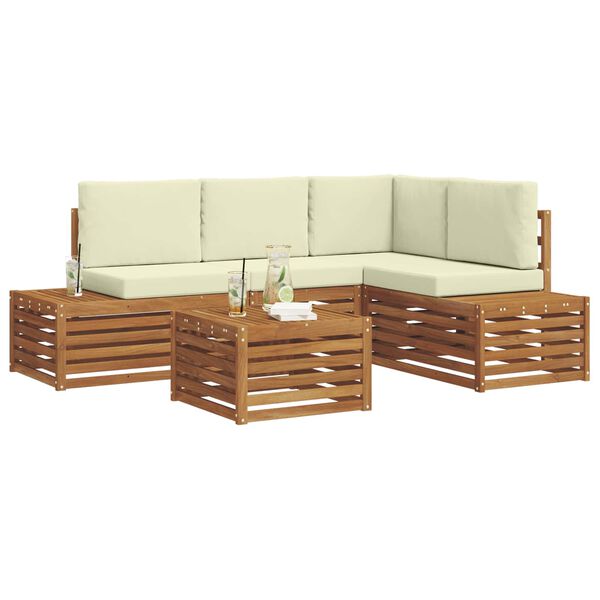 vidaXL Set di divani da esterno con cuscino 5 Pezzo Naturale e Crema