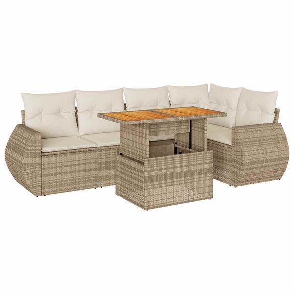vidaXL Set Divano da Giardino 6 pz con Cuscini Beige in Polyrattan