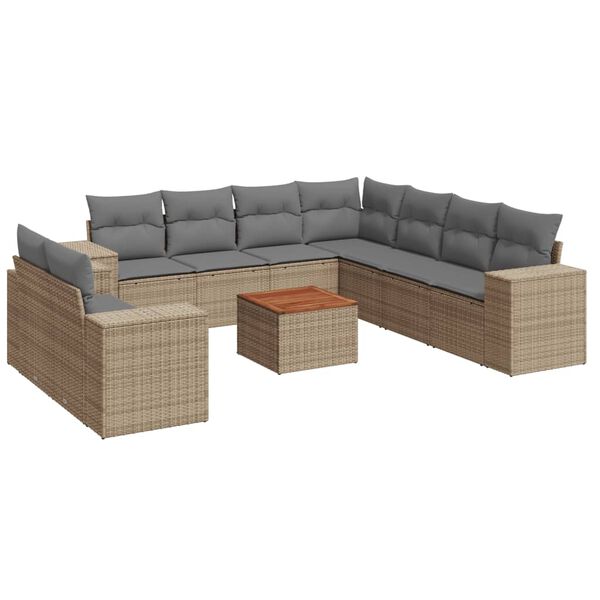 vidaXL Set Divano da Giardino 10 pz con Cuscini Beige in Polyrattan