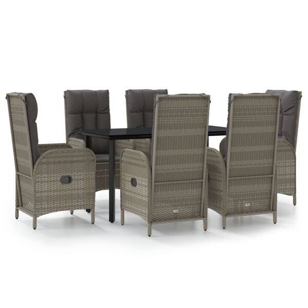 vidaXL Set da Pranzo Giardino 7pz Nero e Grigio con Cuscini Polyrattan