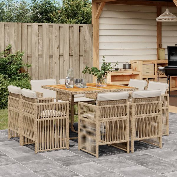 vidaXL Set da Pranzo da Giardino 9 pz con Cuscini Beige in Polyrattan