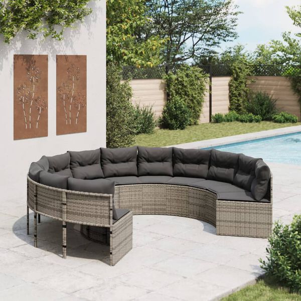 vidaXL Divano da Giardino con Cuscini Circolare Grigio in Polyrattan