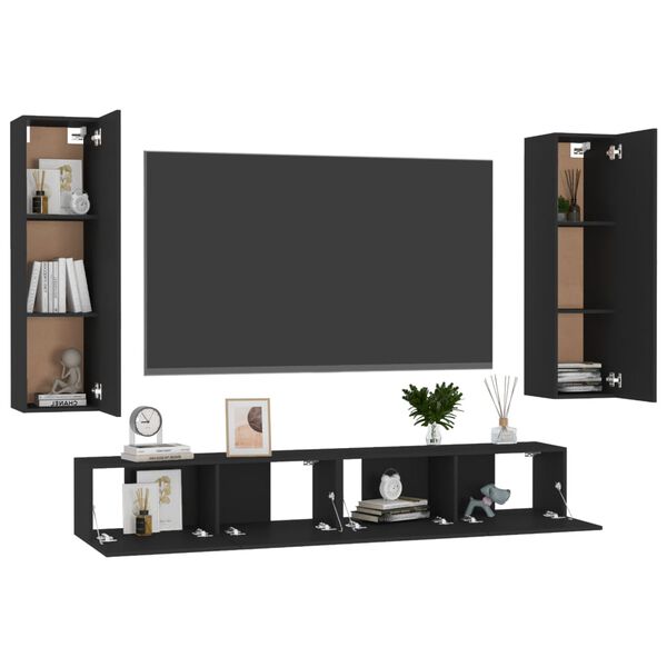vidaXL Set Mobili Porta TV 4 pz Nero in Legno Multistrato