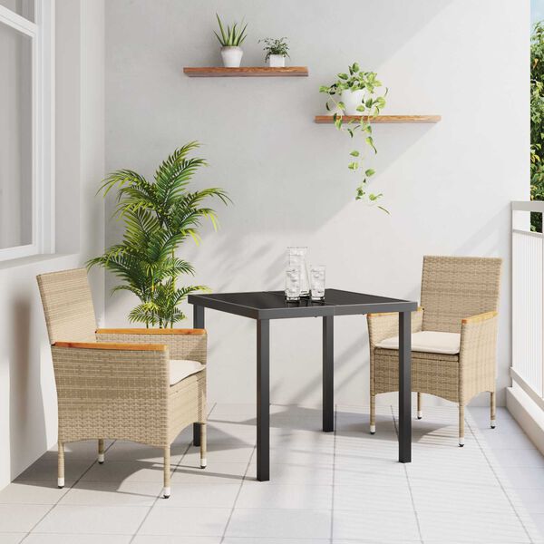 vidaXL Set da Pranzo per Giardino con cuscino 3 pcs Beige polyrattan
