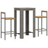 vidaXL Set Bar Giardino 3pz Grigio Polyrattan e Legno Massello Acacia