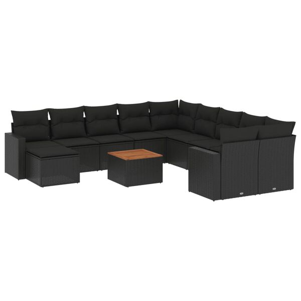 vidaXL Set Divani da Giardino 12 pz con Cuscini Nero in Polyrattan