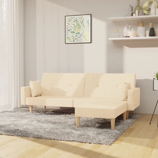 vidaXL Divano Letto a 2 Posti con Poggiapiedi Crema in Tessuto