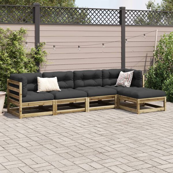 vidaXL Set Divani da Giardino 5pz con Cuscini Legno Impregnato di Pino
