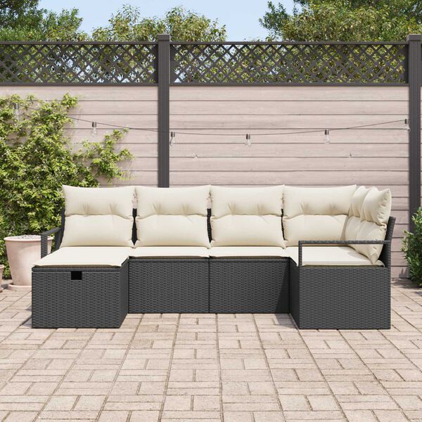 vidaXL Set Divano da Giardino con cuscino 6 pcs Nero polyrattan