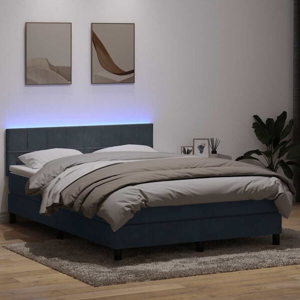 vidaXL Letto a Molle con Materasso e LED Grigio Scuro 140x220 cm Velluto