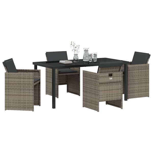 vidaXL Set da Pranzo per Giardino con cuscino 5 pcs Grigio polyrattan