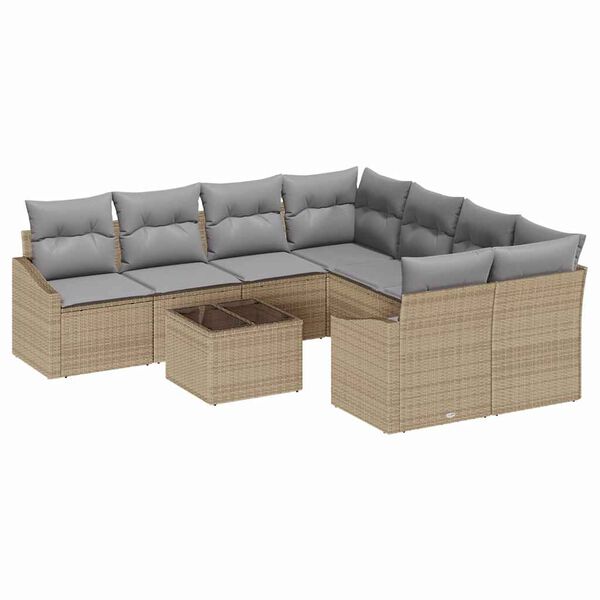 vidaXL Set Divano da Giardino con cuscino 9 pcs Beige e Grigio Chiaro